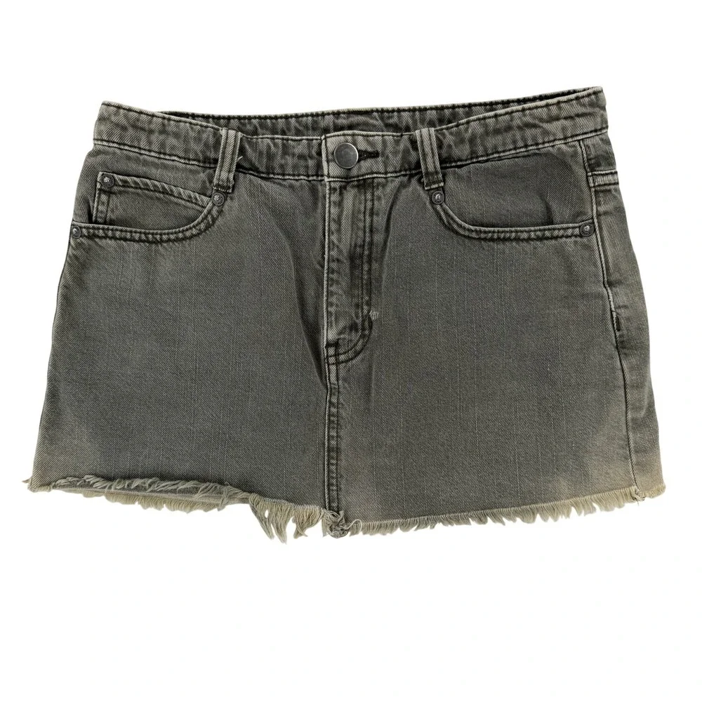 Free People Skirt Womens 0 Green Denim Mini Raw Hem 5 Pocket‎ Casual Summer